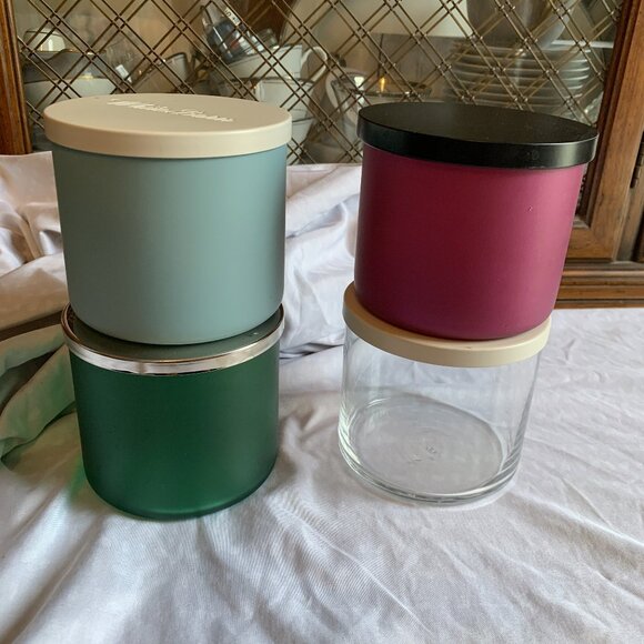 CANDLE JARS - 4 Empty Bath & Body Works, White Barn 3 Wick w/ lids, clean DIY - Picture 1 of 8